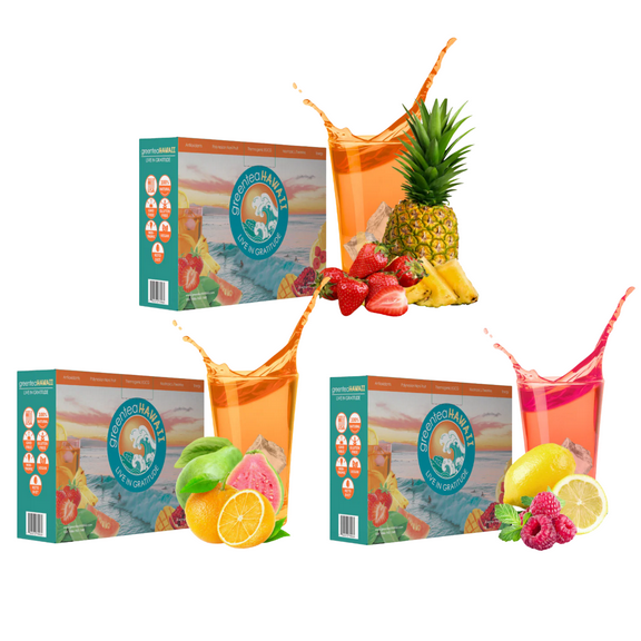 Green Tea Hawaii Pineapple Strawberry, Raspberry Lemonade, and Passion Orange Guava Fruit Flavored Tea Powder for Weight Loss 20 Packets Each Flavor