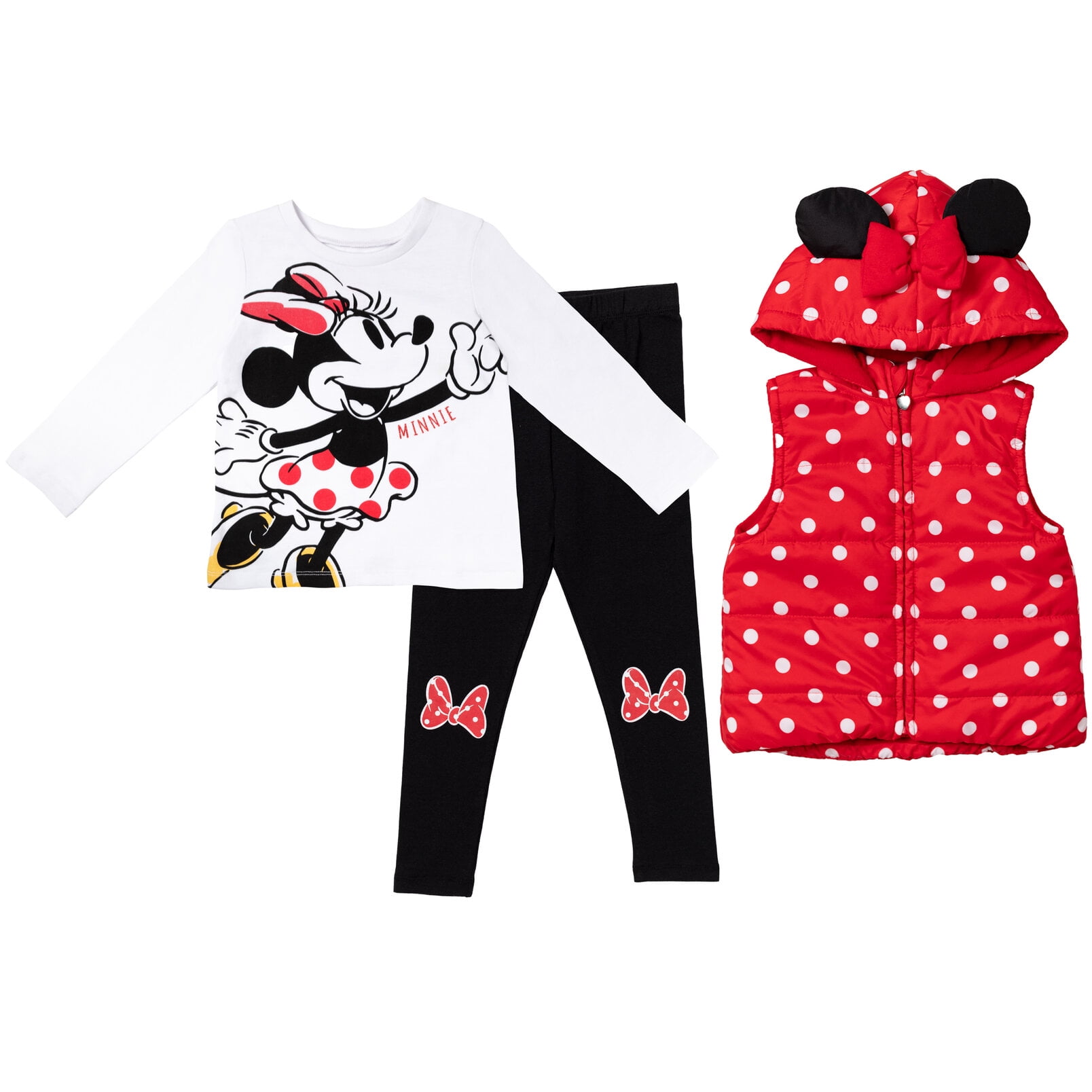 Disney Minnie Mouse Little Girls' Vest Tee and Leggings Set Red Black