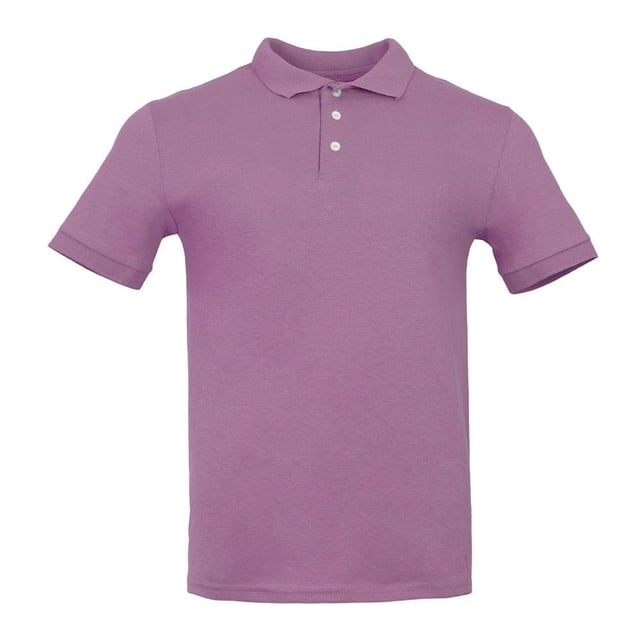 playera polo george para hombre, manga corta lisa morada talla ch vista frontal centrada; cuello acanalado con solapa de 3 botones, manga corta con puño, ajuste regular y tacto suave aparente en tejido liso, silueta recta sobre fondo blanco, ideal para uso diario y combinable.