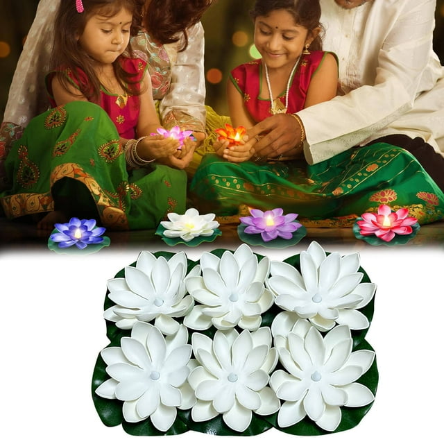 Home Decoration 6 Pcs Decoration Floating With Lights Plastic Flower Plastic Flower Artificial Traditional Indian Decor For Puja Home Party Decoration