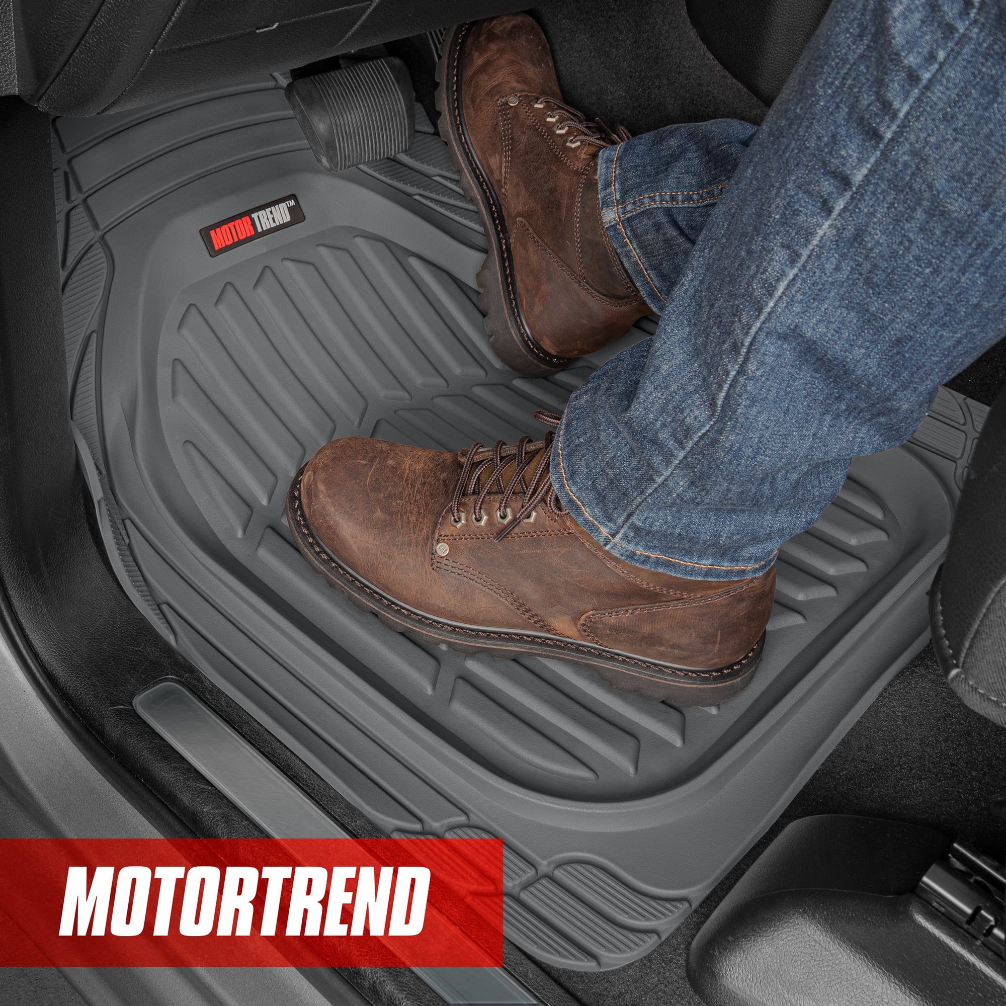 Motor Trend Odorless Gray Heavy Duty SUV 4 Piece Floor Mats Universal Fit 2 Row and Trim to Fit Trunk Cargo Liner 