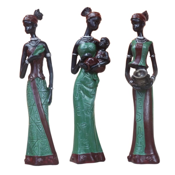 Estatuas de mesa de mujeres africanas, figuras, soportes, artesanías de resina, coleccionables Verde