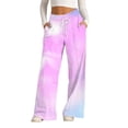 thumbnail image 2 of Endives Womens Sports Pants Tie Dye Printed Wide Leg Jogging Pants Drawstring Elastic High Waist Pants With Pocket, 2 of 7