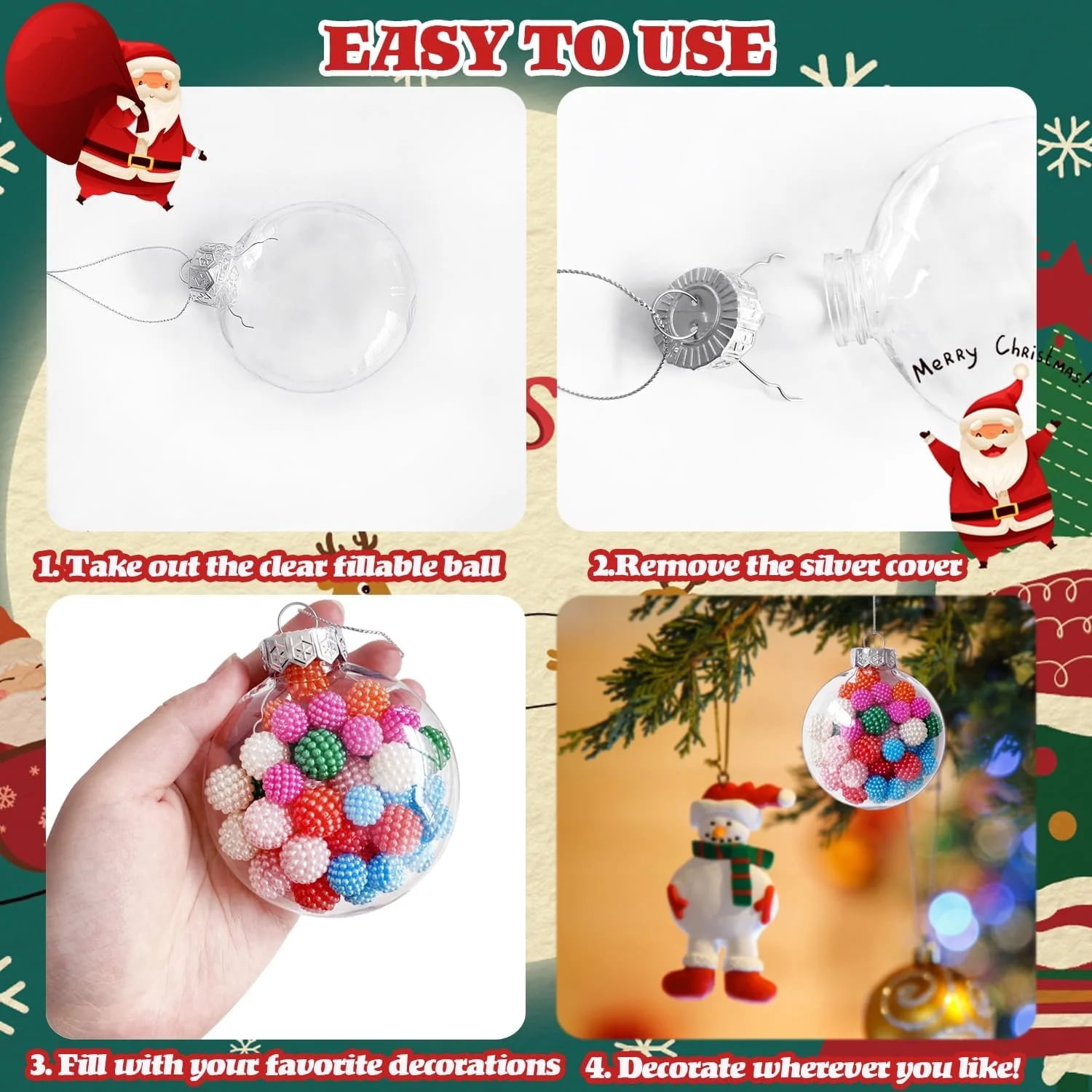 12 Pcs Fillable Christmas DIY Ornaments,Clear Plastic Ornaments Balls,2.36 inch Flat Disc Balls Ornament,Christmas Tree Decoration,Christmas Balls for Wedding Festival Party Decor Craft Projects