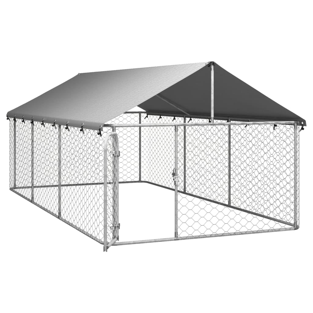 vidaXL 39.4" Steel Outdoor Pet Kennel & Crate for Dogs with Roof