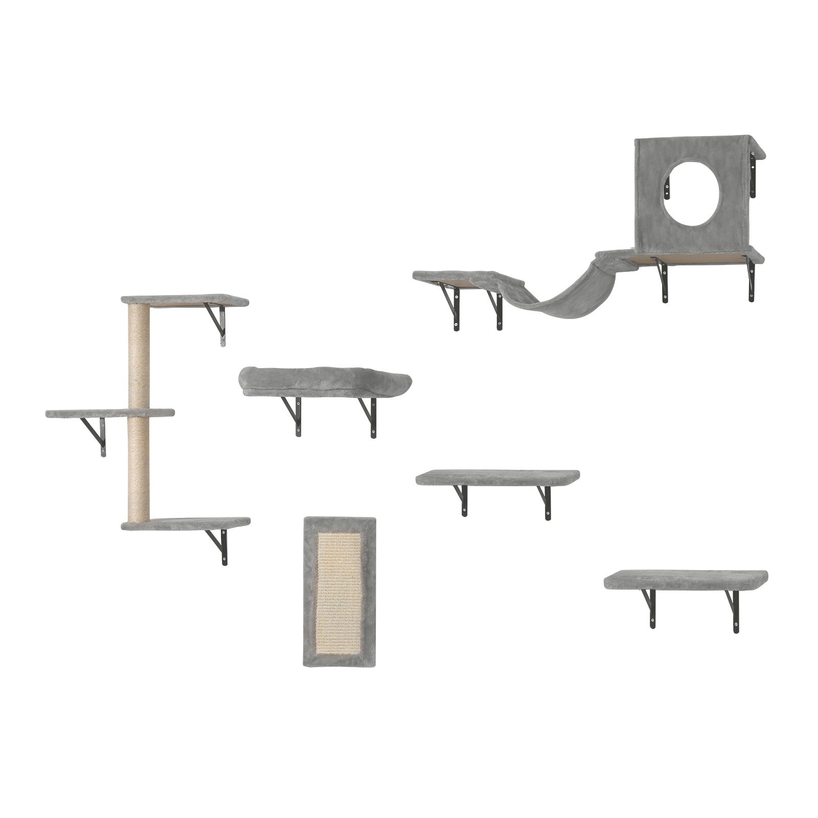 KFFKFF Cat Wall Mounts, Set of 6, Includes Jump Platforms, Hammock, Couch, Cat Tower & Grip, Cat Play and Rest Furniture, Supports up to 40 lbs, Ideal for Sleep, Play, and Climb