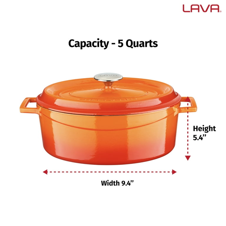 Lava Cast Iron Lava Enameled Cast Iron Dutch Oven 5 qt. Oval Edition Series with Trendy Lid Color: Orange LV O TC 29 EDT K2 O