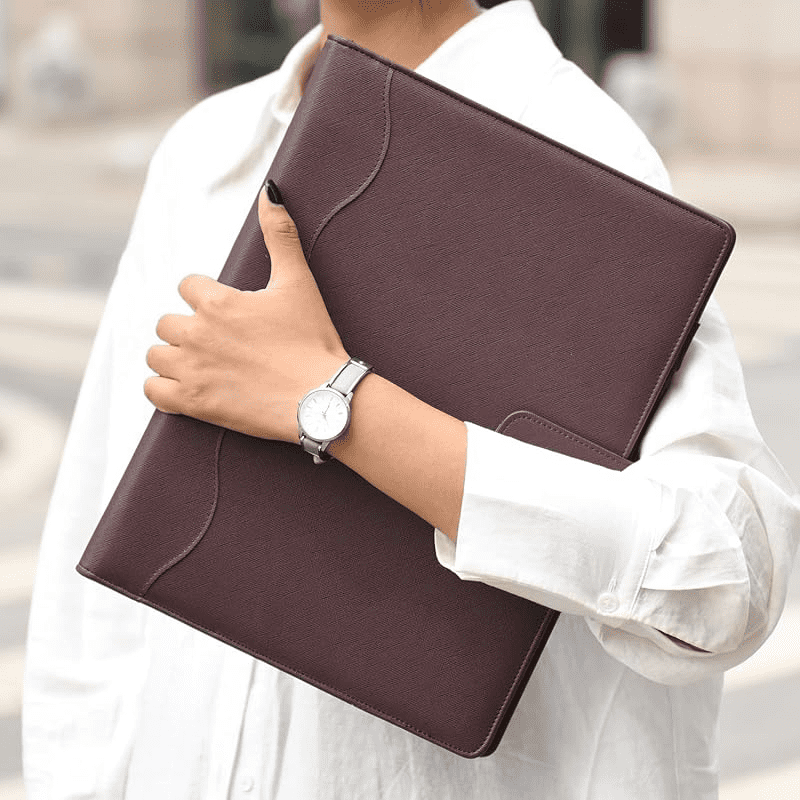 Wonderpool A4 PU Leather Ring Holder Writing Portfolio Multi Document Case with Removable Binder Clipboard and Functional Pocket for Organizer Office Travel School (Coffee)