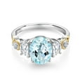 thumbnail image 2 of Gem Stone King 925 Silver and 10K Yellow Gold 3-Stone Ring Oval Sky Blue Topaz and Moissanite (2.50 Cttw, Size 8), 2 of 3