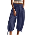 thumbnail image 7 of Women Cotton Linen Baggy Palazzo Harem Pants Drawstring Wide Leg Elastic Waist Beach Yoga Trousers Casual Lounge Pants 2026 Vacation Navy M, 7 of 7