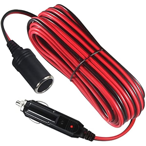 30 amp cigarette lighter plug 12AWG Cigarette Lighter Extension Cord 16.4FT 30A 360W Heavy Duty Car  Charger Cable 12V 24V Male to Female Socket Adapter with 2 Spare Fuses for  Portable Fridge Tire Pump Air Compressor Vacuum -