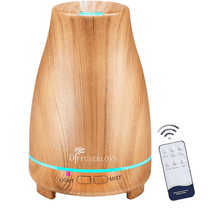 Diffuserlove 200ml Essential Oil Diffuser - Remote Control, 7 Color Lights & Auto Shut-Off for Home(Full yellow wood grain)
