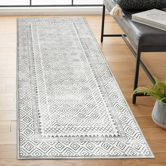 ReaLife Machine Washable Area Rug Runner - Living Room Bedroom Bathroom Kitchen Entryway Office - Padded Low Pile Stain Resistant Premium - Boho Farmhouse Vintage - Aria - Ivory 2'6" x 6'