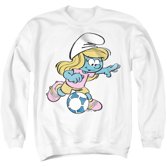 The Smurfs Soccer Smurfette Unisex Adult Crewneck Sweatshirt, White, Small