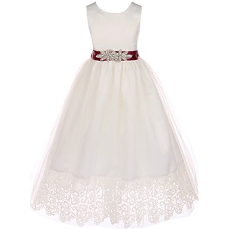 BNY Corner - Communion Bridal Flower Girl Satin Top Scallop Lace for ...