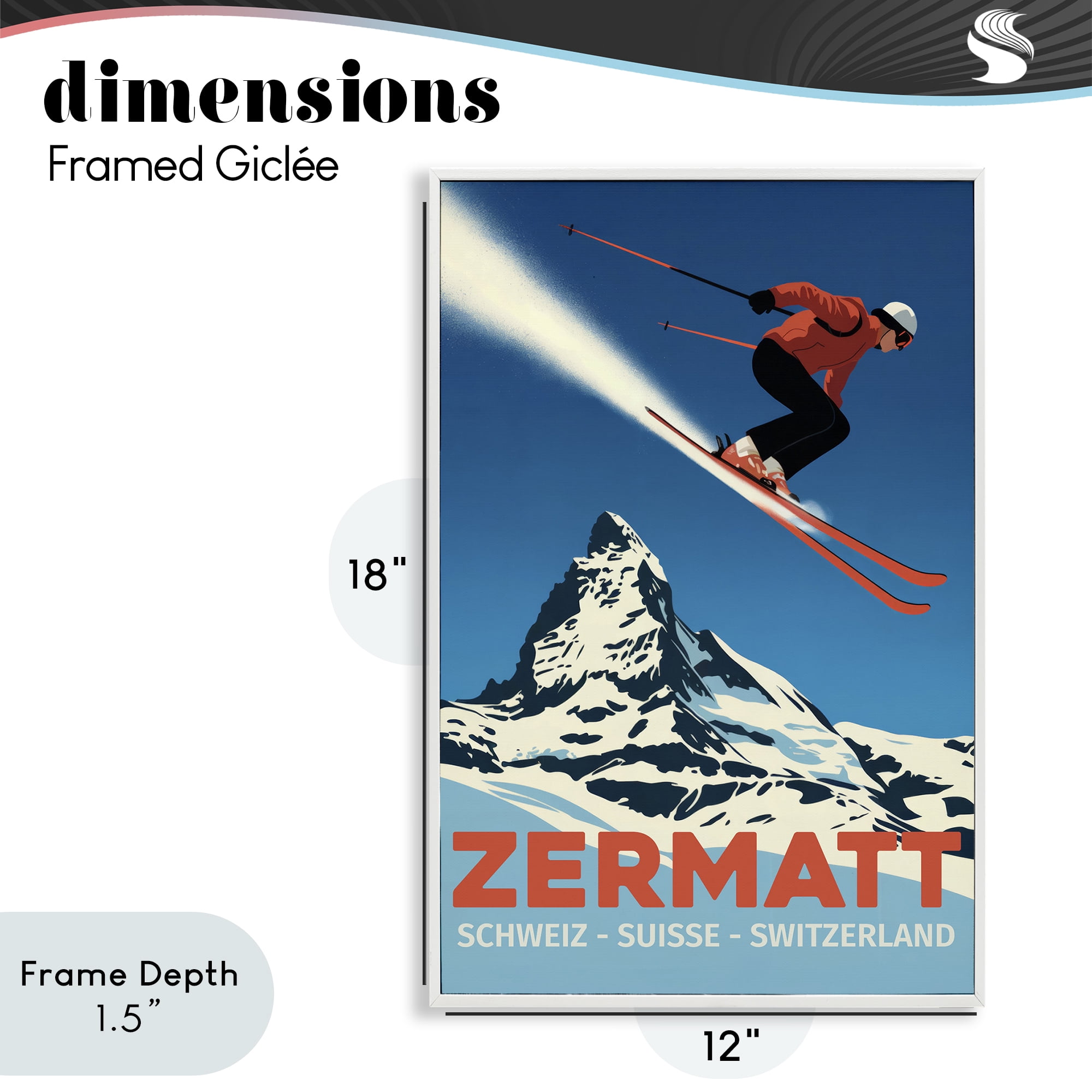 Stupell Industries Zermatt Ski Poster White Framed Giclee Art, design by Andreas Magnusson