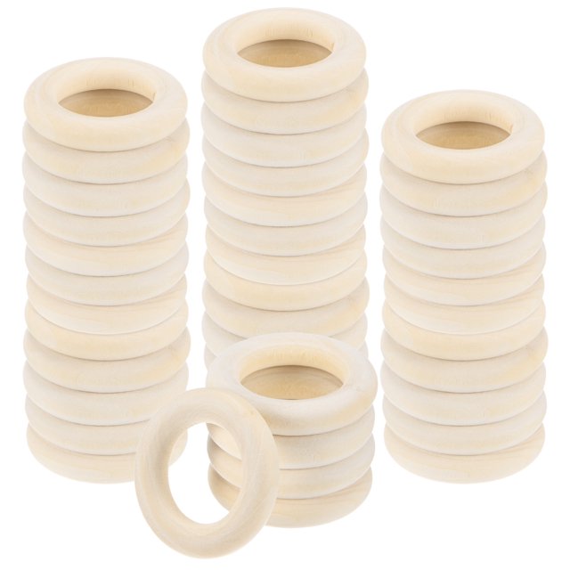 Uxcell 50-Pack Anillas de Madera Sin Terminar, Anillas de Madera Natural de 30 mm para Fabricación de Joyería de Macramé/Manualidades de Bricolaje