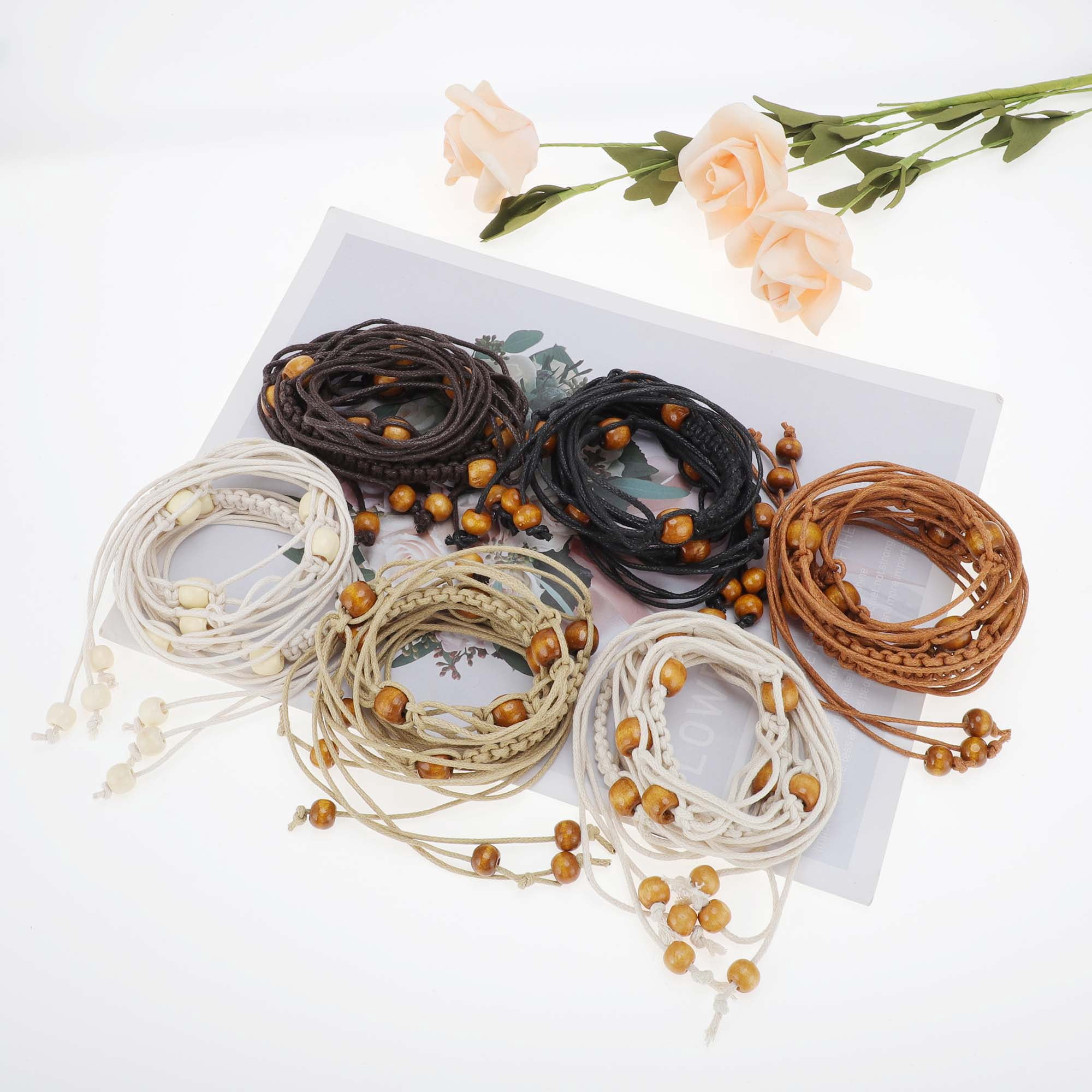 Unique Bargains Retro Bohemian Adjustable Tie Belt with Bead Accents 1 Pc Beige