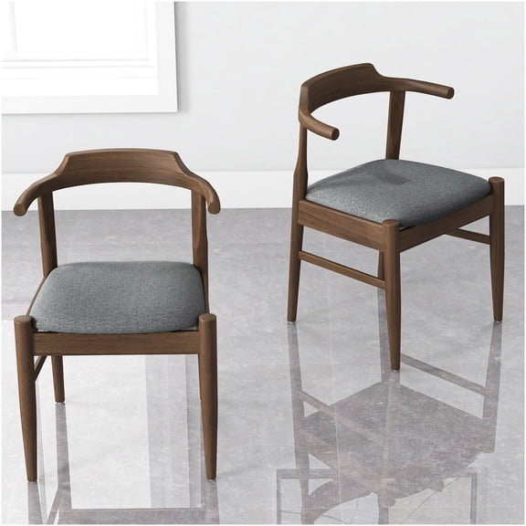 Mid-Century Modern Fabric Dining Chairs, Set of 2, Gray Upholstered Side Chairs with Solid Wood Frame for Kitchen and Dining Room