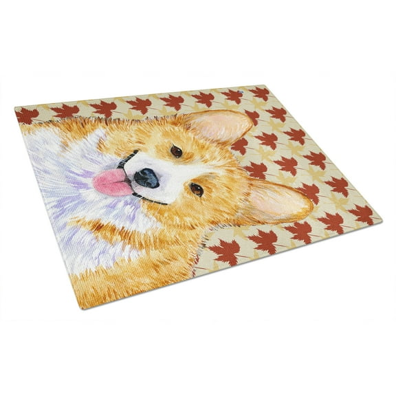 Carolines Treasures SS4370LCB Corgi Fall Leaves Portrait Glass Cutting Board Large, 12H x 16W, multicolor