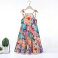 thumbnail image 3 of Girls Summer Tiered Dresses Spaghetti Strap Beach Vacation Dress Cotton Sleeveless Flowy Floral Retro Dress, Multicolor, 6-7 Years, 3 of 3