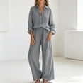 thumbnail image 2 of Morttic Women's 2 Piece Long Sleeve Button Down Shirt & Wide Leg Pants Set – Elegant Solid Color Casual Work Outfit Gray，S, 2 of 6