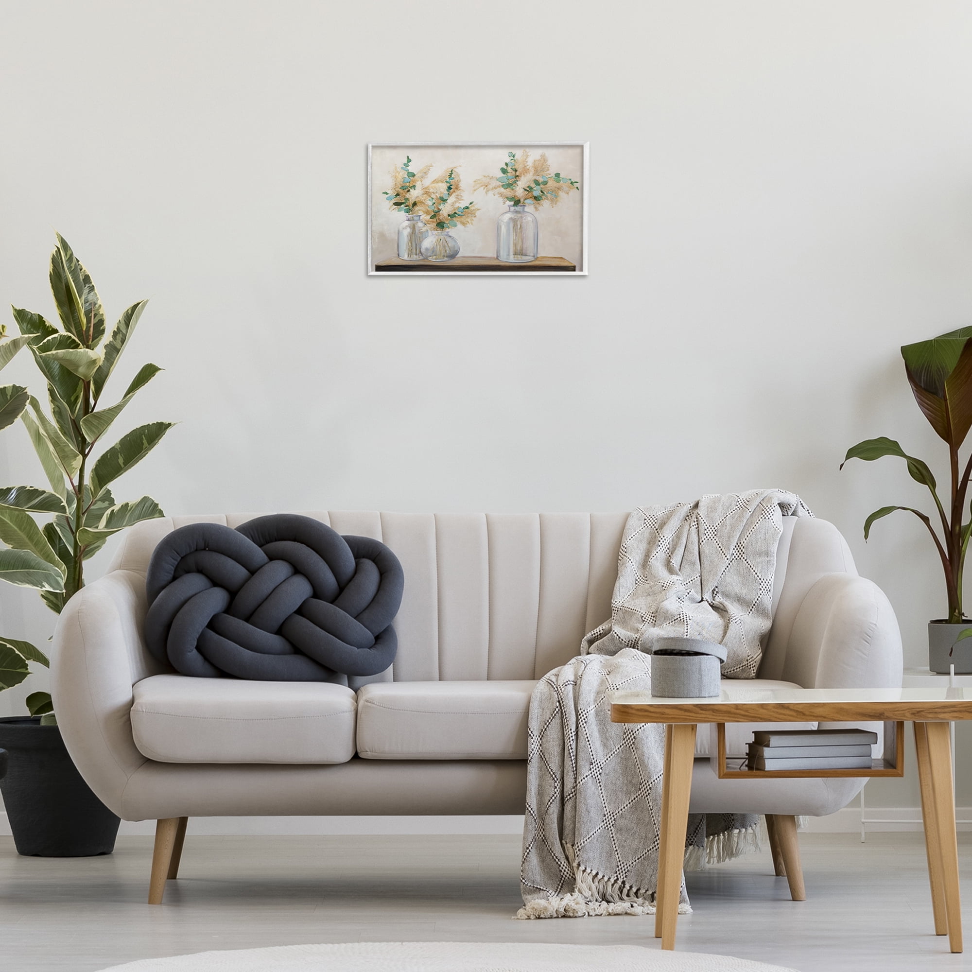 Stupell Industries Pampas & Eucalyptus Botanical & Floral Painting White Framed Art Print Wall Art, 18 x 12