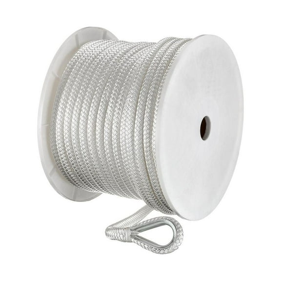 Seachoice Boat Anchor Rope, Double-Braid, Nylon, Achor Line, 1/2 In. X 150 Ft., White