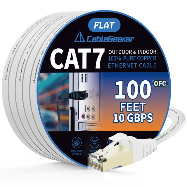 Cable Ethernet CableGeeker Cat7 blindado 30 m plano blanco
