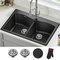 thumbnail image 2 of KRAUS Forteza 33” Drop In / Undermount 50/50 Double Bowl Granite Kitchen Sink in Black, 2 of 8