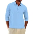 thumbnail image 3 of Men's Linen Cotton Long Sleeve Shirt Top Casual Lapel Button Down Shirt Loose Fit Breathable Waffle Knit Soft Textured Business Casual Work Office Travel Outfit | AESTIVO,Light Blue XL, 3 of 9