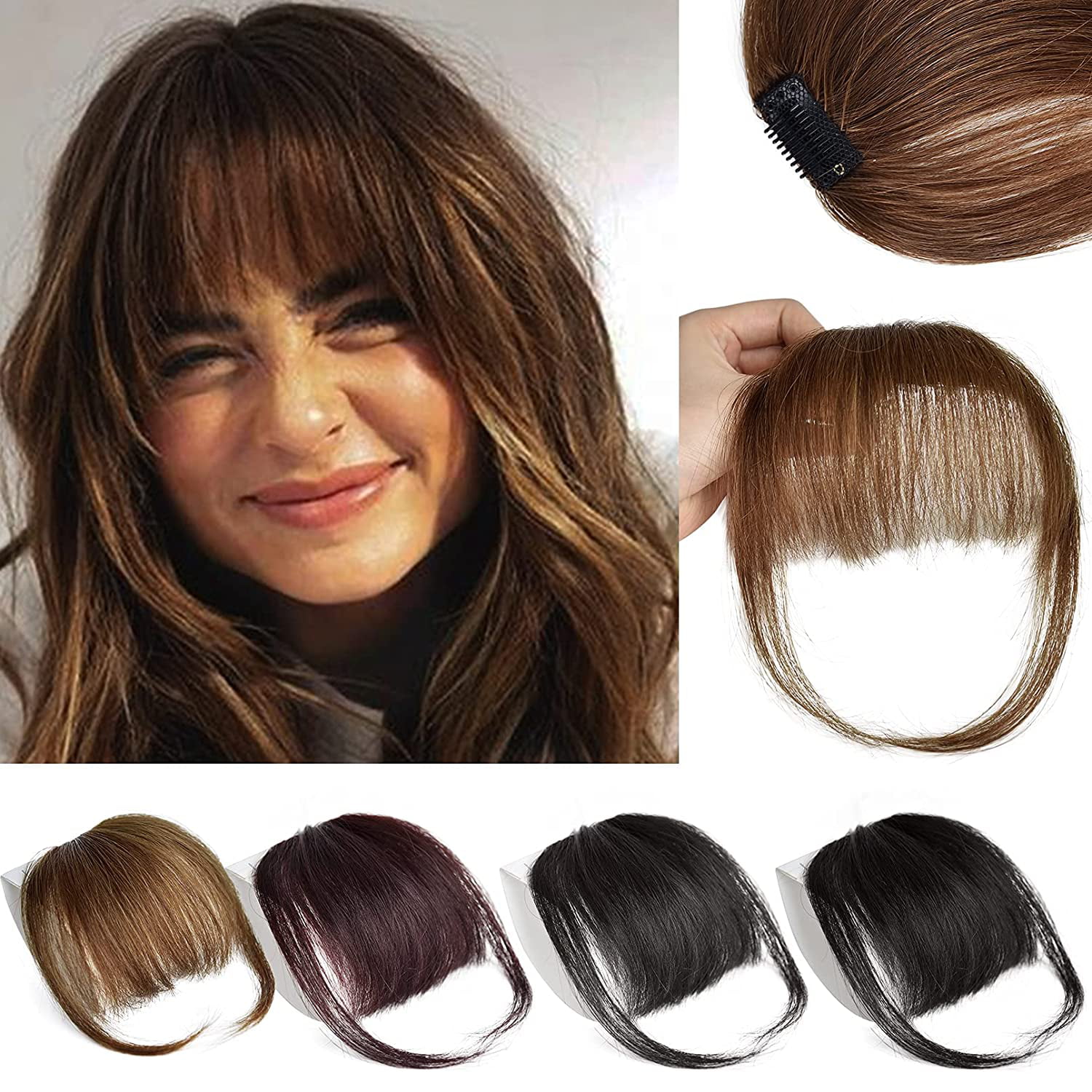 Bangs Hair Clip in Bangs Human Hair Air Bangs with Temples Hair Pieces for  Women Clip on Fringe Bangs Flat Neat Bangs Hair Extension for Daily Wear  Party - Light Brown |