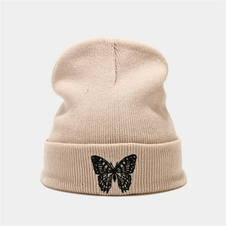 LnjYIGJ Hot Hat,Butterfly Embroidery Knitted Hat Pullover Cap Outdoor Wild Warm Woolen Hat