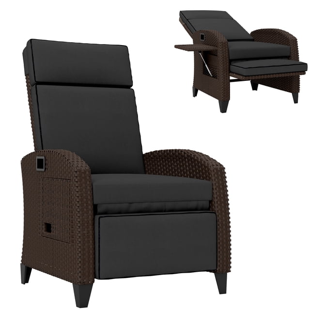 Outsunny Fauteuil Inclinable d'Extérieur avec Dossier Réglable, Coussin, Noir