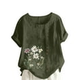 thumbnail image 2 of iHengLiXing Plus Size Spring Tops for Women 2025 Dressy Casual Women Casual And Linen Top Printed Short Sleeve Button Tunic T-shirt Blouse Green XXXXL, 2 of 5