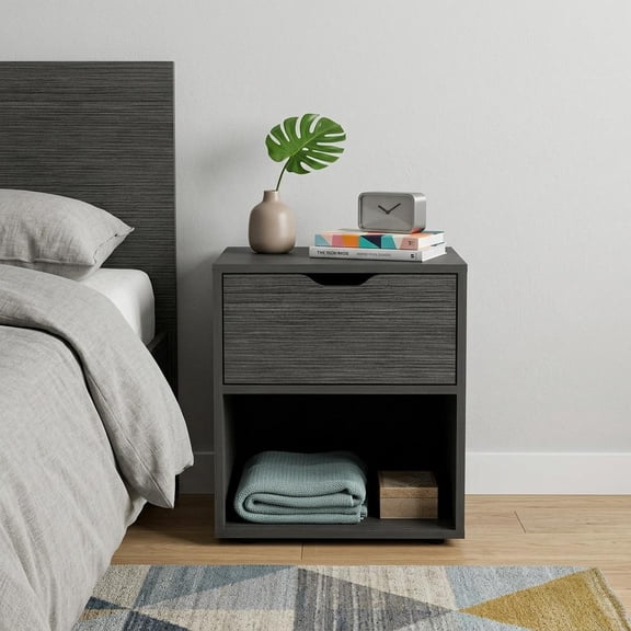 20" Gray Wood One Drawer Nightstand