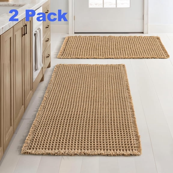 ZOUYAXUAN Waffle Bathroom Rugs Set of 2, Ultra Soft Rubber Backed Shower Mats for Bathroom Floor, Tub and Shower, Non-Slip Bath Mat for Tile Floor, 18x30 inch