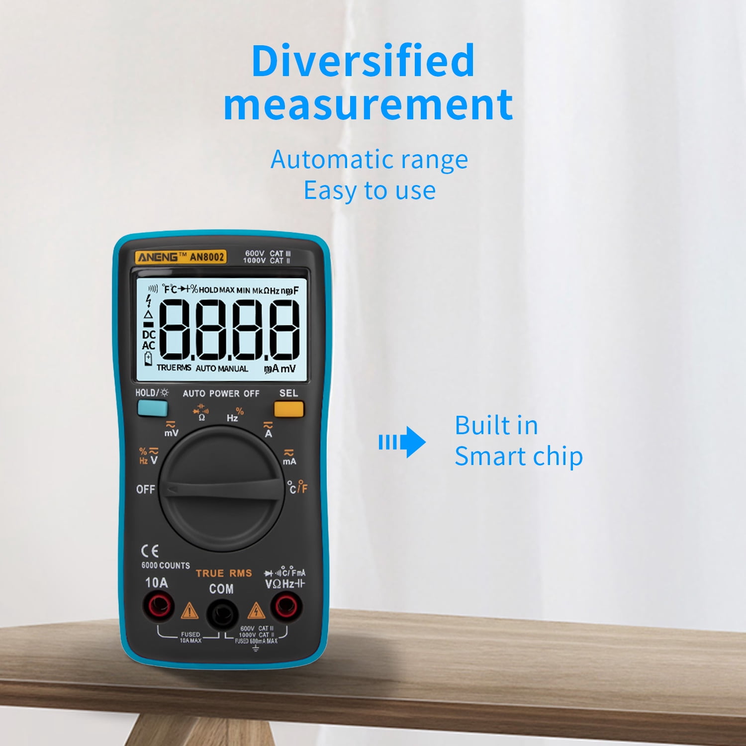 Multi Tester AN8002 6000 Counts True RMS Multifunctional Digital Multimeter Voltmeter Ammeter Handheld Mini Universal Meter High Accuracy Measure Temperature AC/DC Voltage AC/DC Current