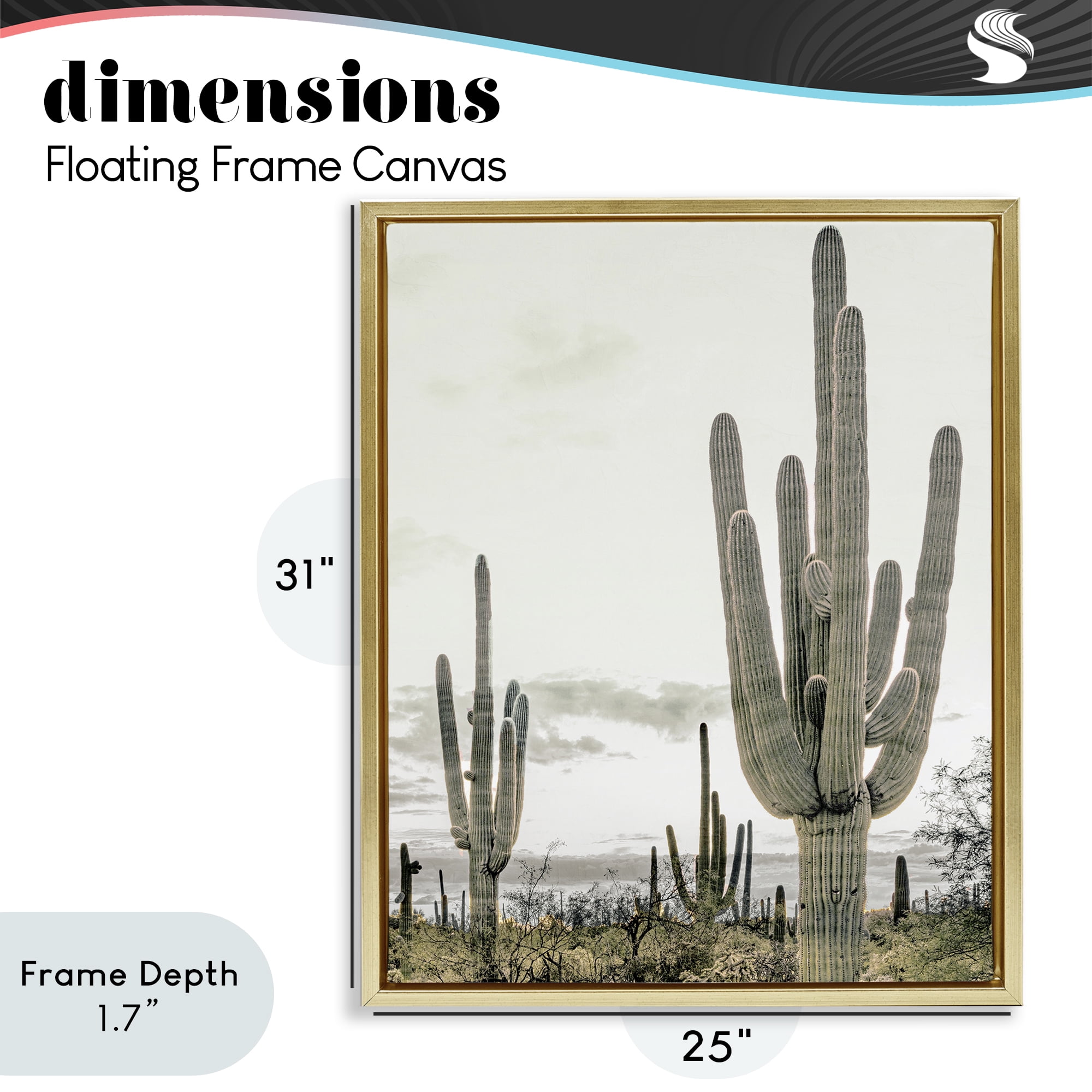 Stupell Industries Subdued Desert Cacti Gold Framed Floater Canvas Wall Art, design by Kim Allen