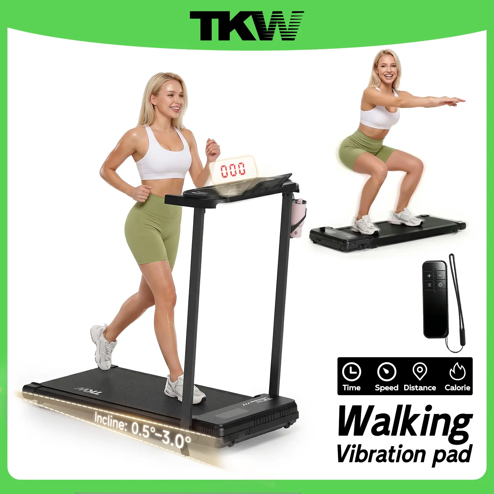 TKW 200 lbs Capacity Under Desk Treadmill, Quiet Portable Running Machine with Remote for Home Office, Black