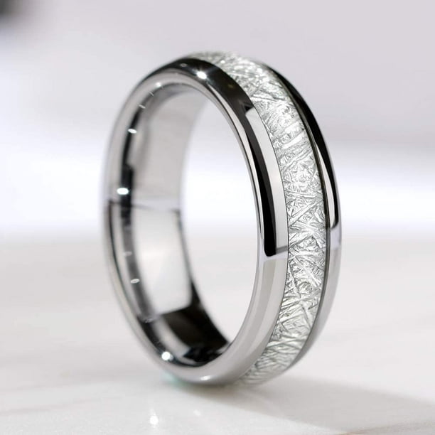 THREE KEYS JEWELRY 4mm 6mm 8mm Tungsten Wedding Ring Imitated Meteorite  Silver Polished Band 