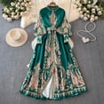 thumbnail image 1 of Vestidos de palacio de manga larga con estampado Vintage, vestido largo con dobladillo grande, vestido de cuello de pie de un solo pecho a la moda, primavera y otoño, 1 of 5