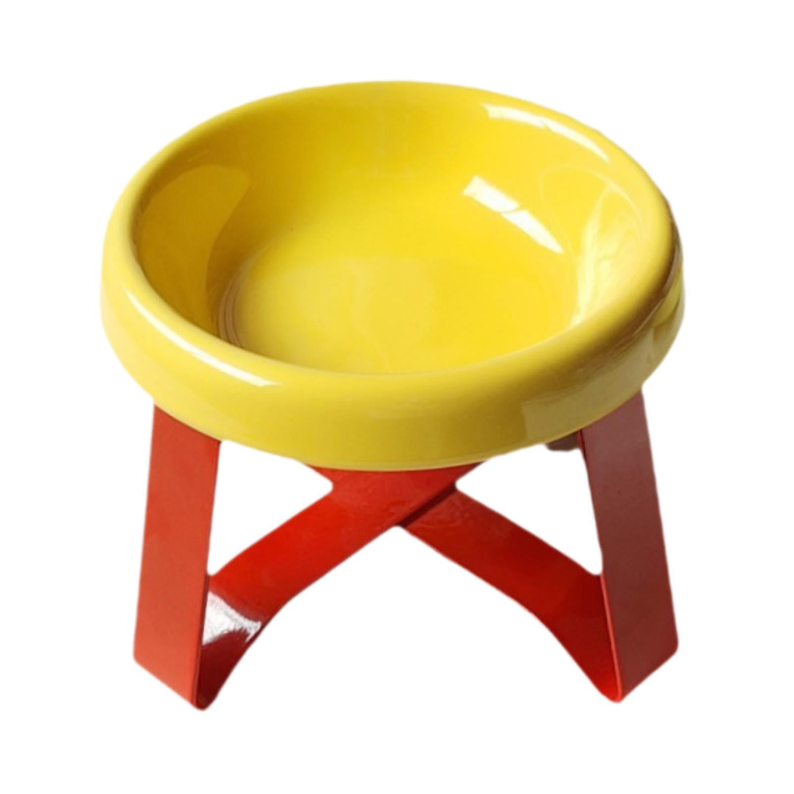 Serenable Cat Bowl Cat Food Dish with Metal Stand, Water Dispenser, Prevents Spills, Ceramic Pet Bowl for Small and Medium Breeds Puppy Yellow