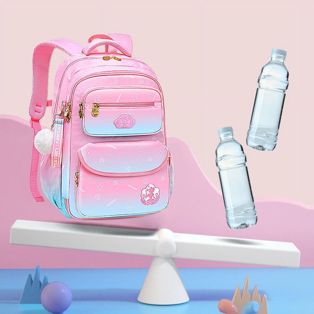 Mochila escolar para niñas de primaria de primer o tercer grado, ligera, con protección para la columna vertebral, reducción de carga
