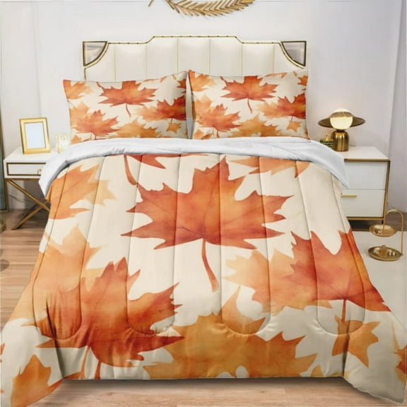 Fall Orange Watercolor Maple Leaf Retro (1) Comforter Set Bedding Set Duvet Set Set 3pcs Twin Size
