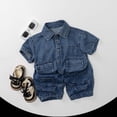 thumbnail image 3 of CAIVO Boys Shirts Denim Short Sleeve Shirt Casual Washed Tee For Kids Youth Comfortable Stylish Tops Blouses For Child , Dark Blue, 3 of 5
