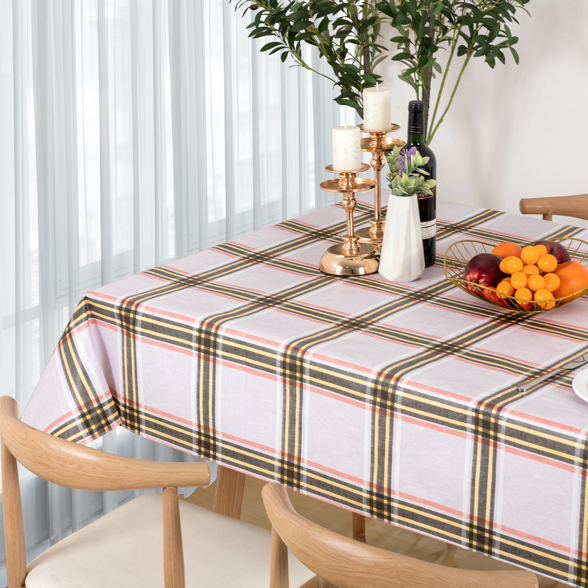Buffalo Plaid Tablecloth 52x70 inch Plastic Checkered Vinyl Tablecloth with Flannel Backing Party Table Cloth 100% Oilcloth Waterproof Tablecloth