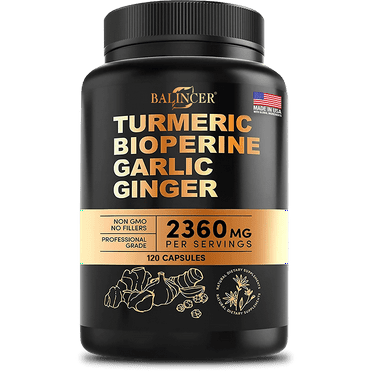 4-in-1 Turmeric and Garlic Supplements with Bioperine 2360 mg Turmeric Ginger Root Capsules with Garlic - for Joint, Digestion & Immune Support - 120 Capsules