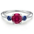 thumbnail image 3 of Gem Stone King 10K White Gold Red Created Ruby and Blue Created Sapphire 3-Stone Ring for Women | 1.28 Cttw | Round 6MM | Gemstone July Birthstone | Size 7, 3 of 6