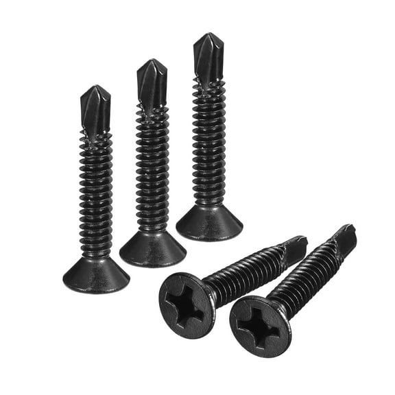 Uxcell #12 x 1-1/4" Sheet Metal Screws, 120pcs 410 Stainless Steel Flat Head Screws